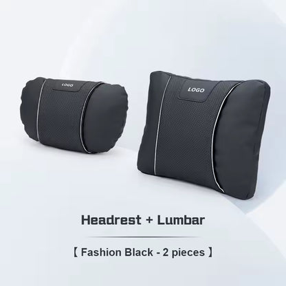 Customized Logo - Leather Car Seat Pillows - Set Black