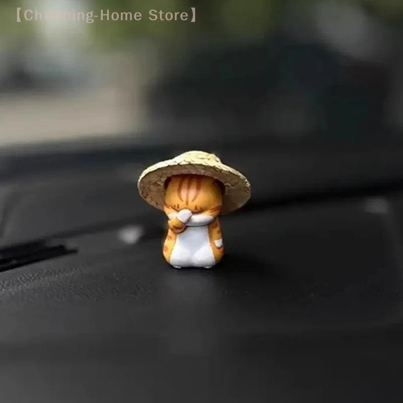Straw Hat Cat Car Mirror Pendant