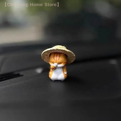 Straw Hat Cat Car Mirror Pendant