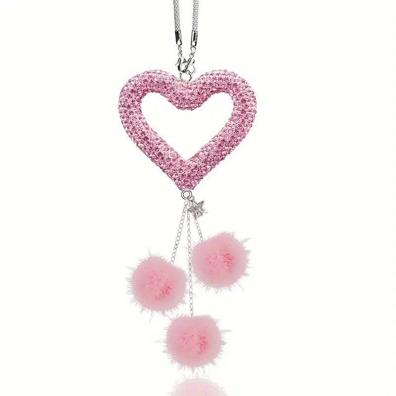 Diamond Bling Pom Pom Car Mirror Pendant - Luxury Auto Ornament Gift