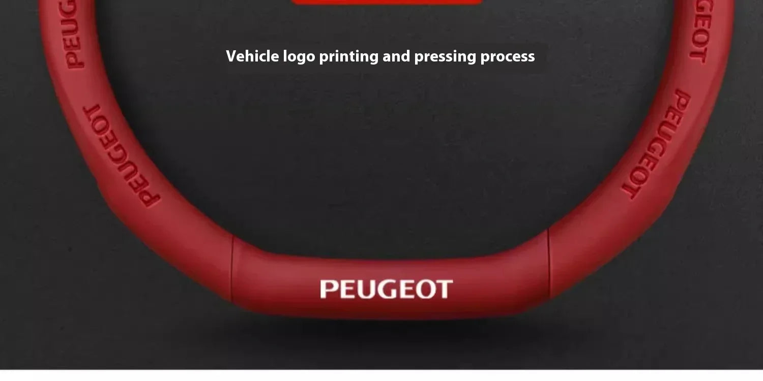 Peugeot Carbon Fiber Leather Steering Wheel Cover - Red Leather