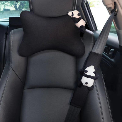 Ice Silk Panda Car Neck Pillow & Seat Belt Cover Set Universal