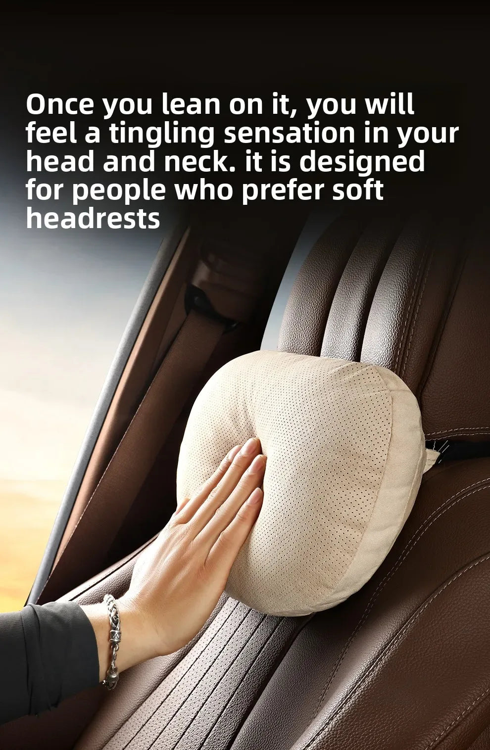 Breathable Suede Car Seat Headrest & Lumbar Pillow - Beige Headrest