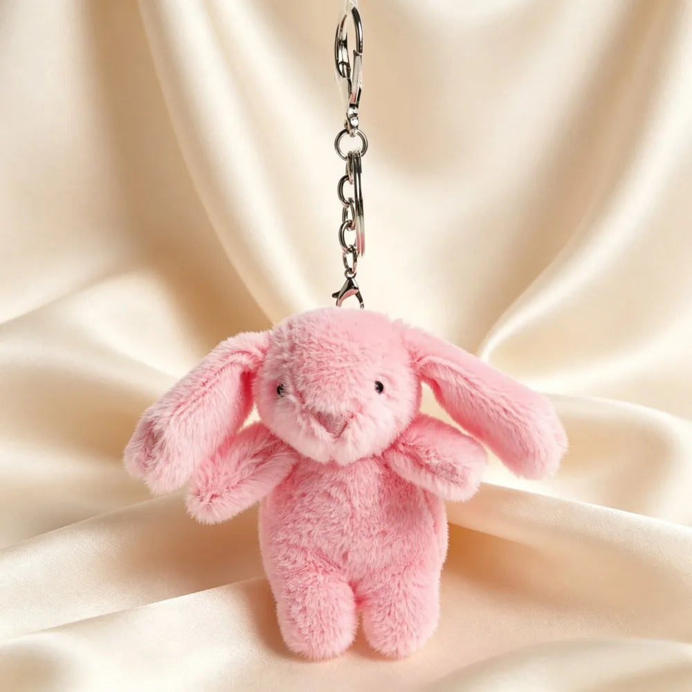 Plush Rabbit Pompom Keychain - Soft Stuffed Animal Pendant Charm