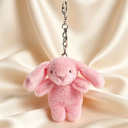 Plush Rabbit Pompom Keychain - Soft Stuffed Animal Pendant Charm