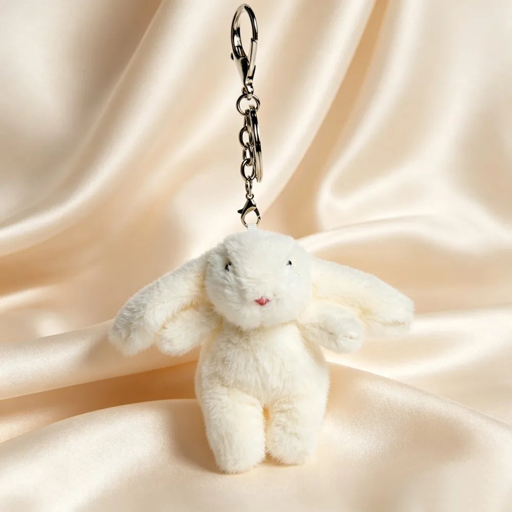 Plush Rabbit Pompom Keychain - Soft Stuffed Animal Pendant Charm