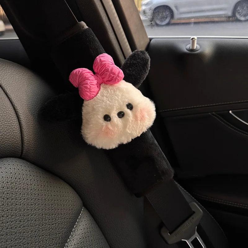 Cartoon Bow Dog Seatbelt Cover Cushion Pad - Kids Ladies Auto Safety