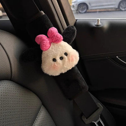 Cartoon Bow Dog Seatbelt Cover Cushion Pad - Kids Ladies Auto Safety