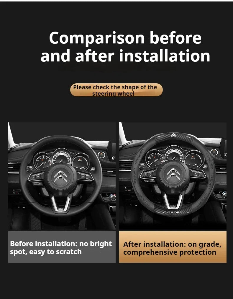 Citroen Leather Steering Wheel Cover - Round Brown E