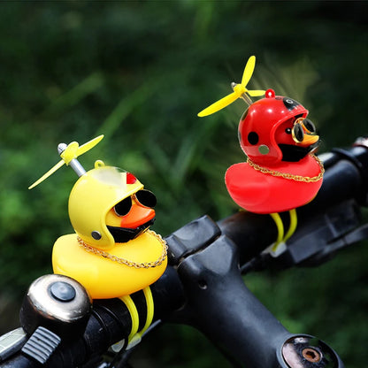 Yellow Car Duck with Helmet – Cute Broken Wind Pendant for Bike & Car Decoration - Type1