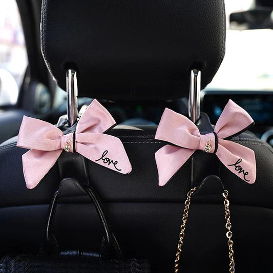 Diamond Bowknot Car Seat Headrest Hook Hanger Storage Organizer