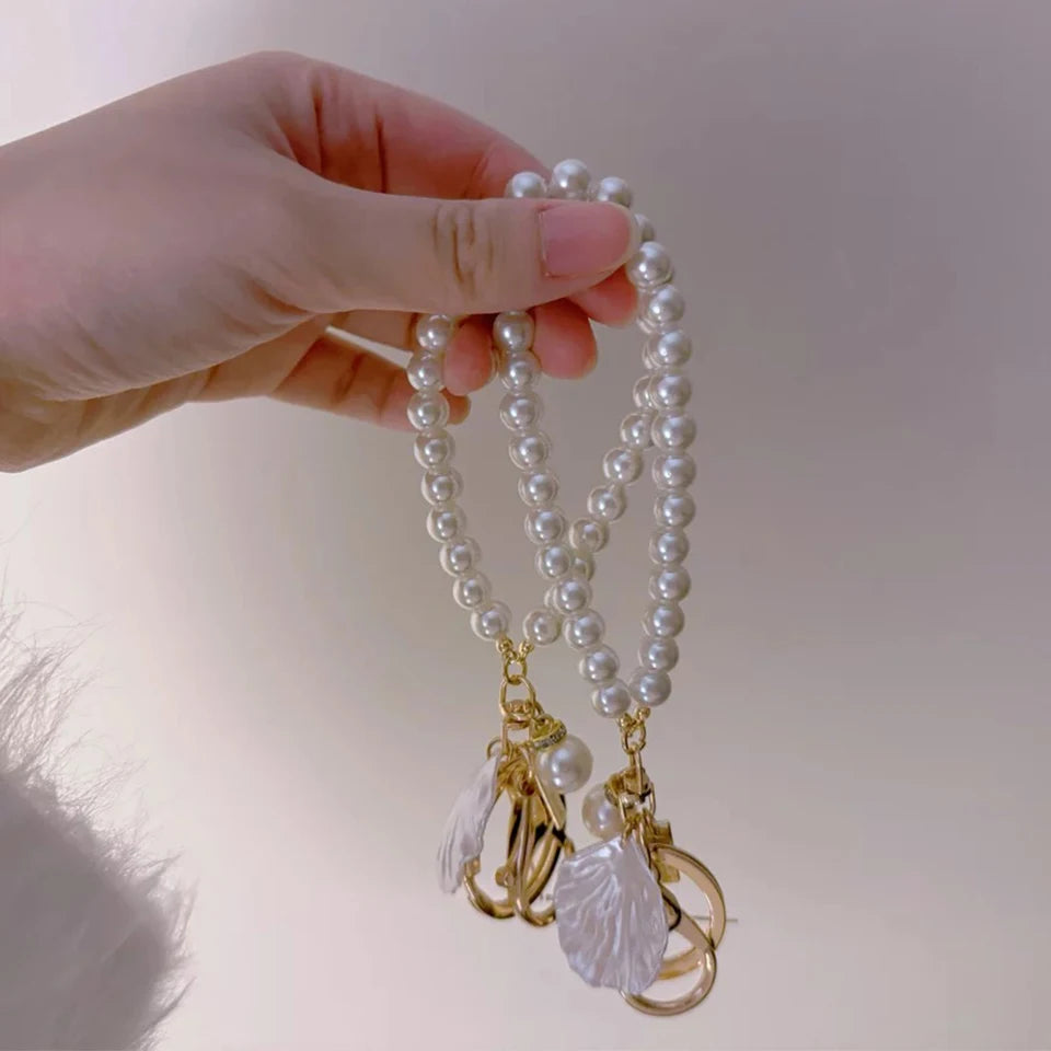 Pearl Shell Bead Keychain - Shiny Phone Bag Charm Accessory