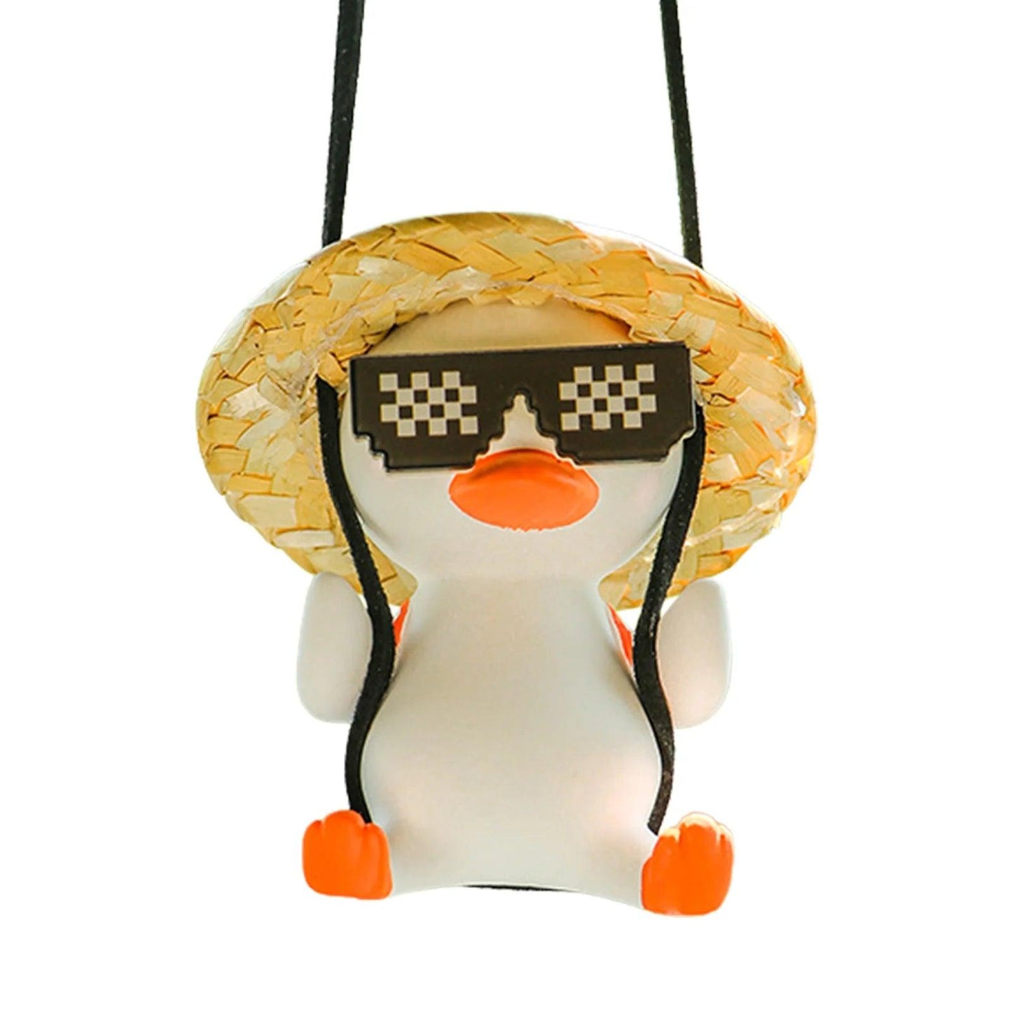 Swing Duck Straw Hat Car Pendant Rearview Mirror Hanging Ornament