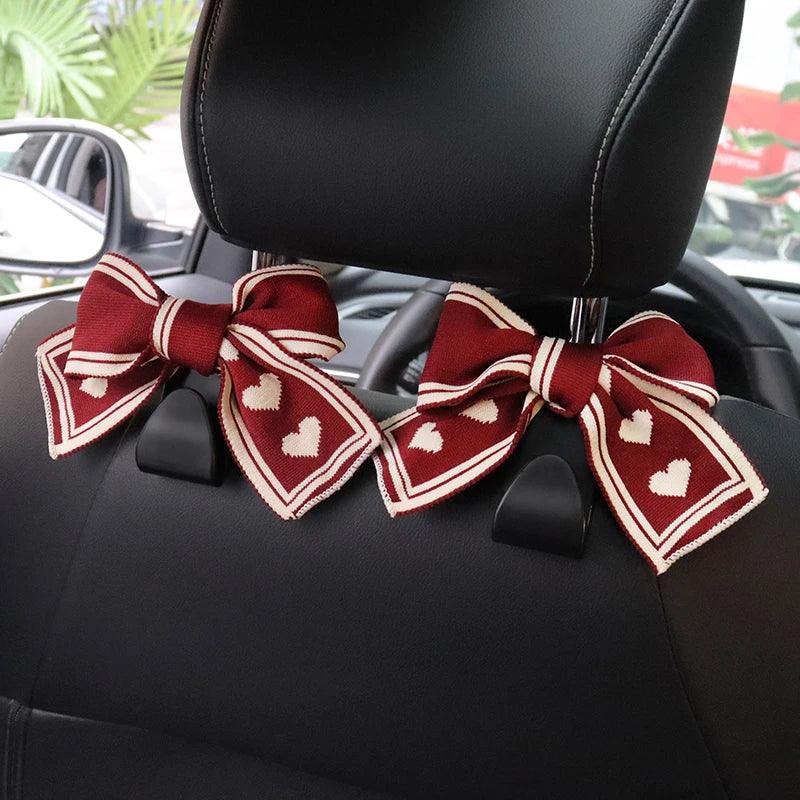 2 Pack Car Seat Back Organizers Bowknot Headrest Storage Hooks