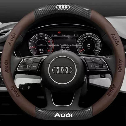 Audi Carbon Fiber Leather Steering Wheel Cover – A Series/Q Series/S & RS Series/ TT - O Carbon Brown