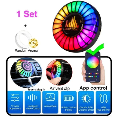 RGB Car Air Freshener with Sound-Reactive LED Lights, 26 Colors
