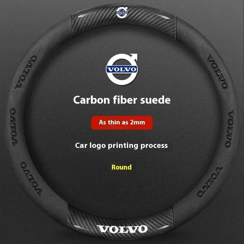 Volvo Carbon Fiber Leather Steering Wheel Cover for XC & S/V Series - Carbon Black