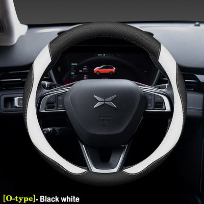 XPeng Ultra-Thin Leather Steering Wheel Cover - Round Shape / Black & White