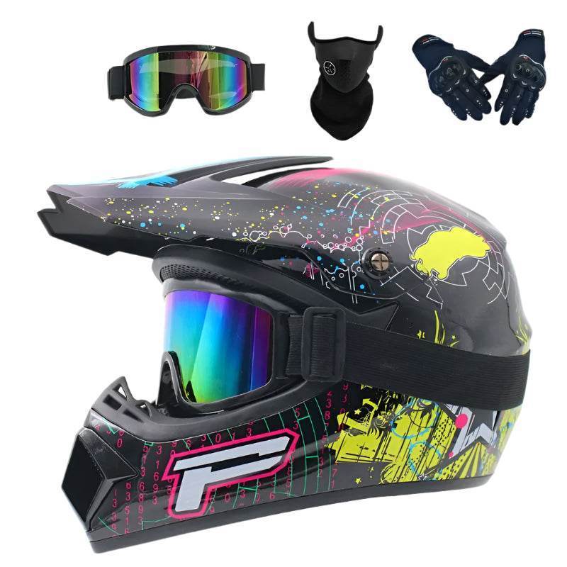 Full Face Off-Road Motorcycle Helmet + Goggles, Gloves & Face Mask - BAIZHUA / S