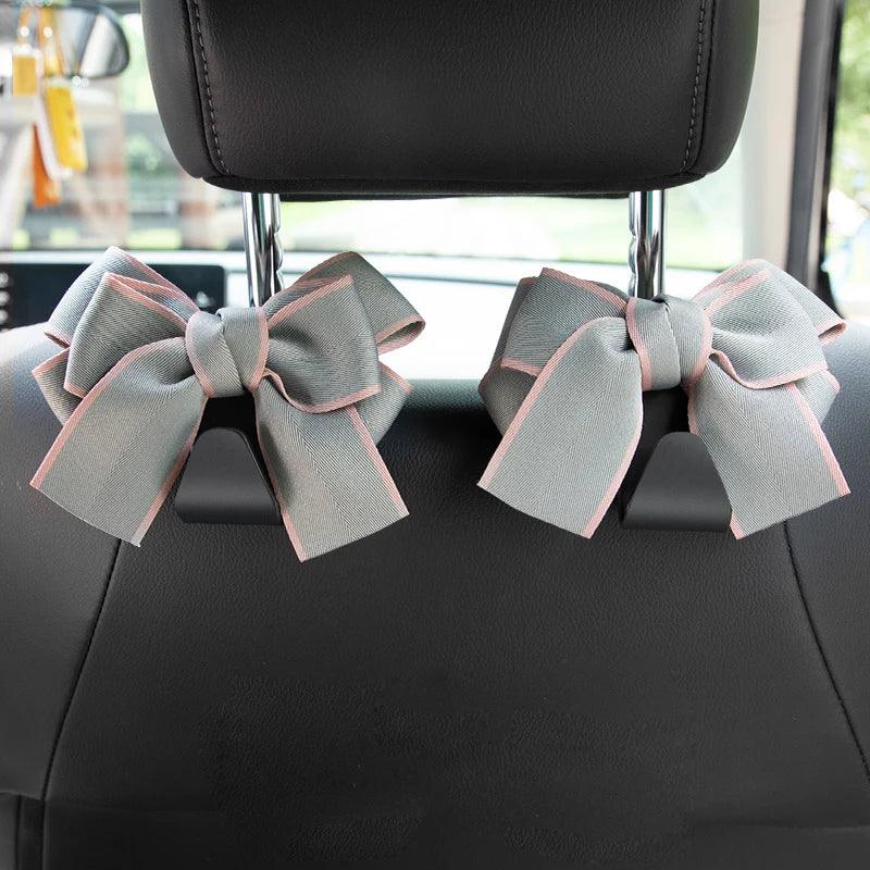 2 Pack Car Seat Back Organizers Bowknot Headrest Storage Hooks
