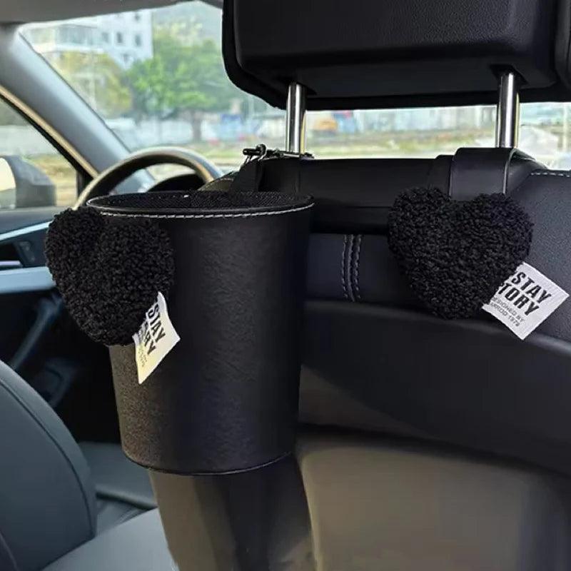 Retro Red Heart Car Trash Bin - Leather Headrest Hanging Organizer