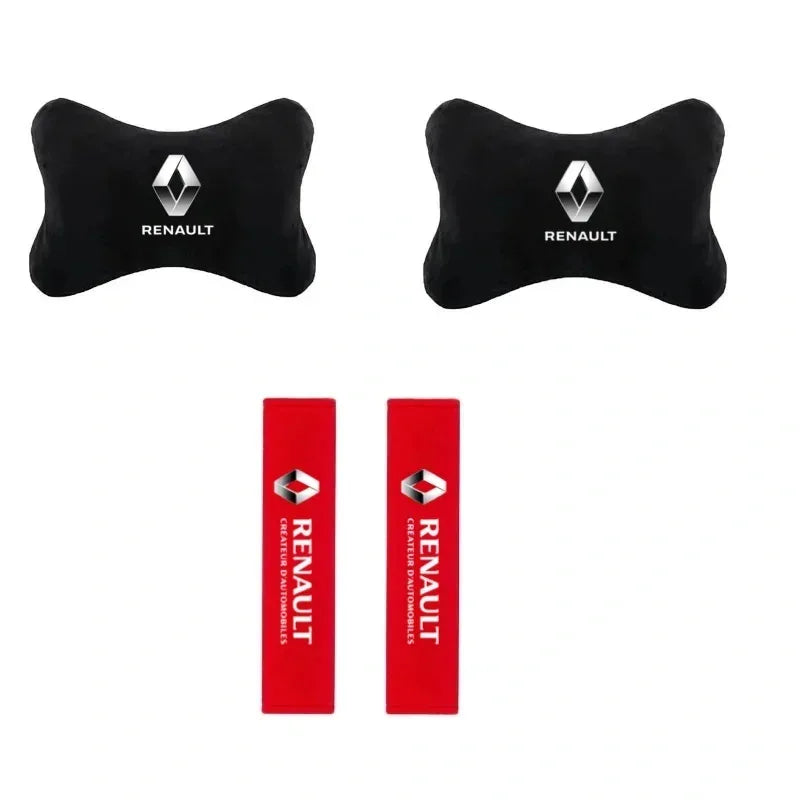 Renault Car Neck Pillow & Seat Belt Shoulder Pad - 2Neck Pillow+2RedSeat Belt Pad