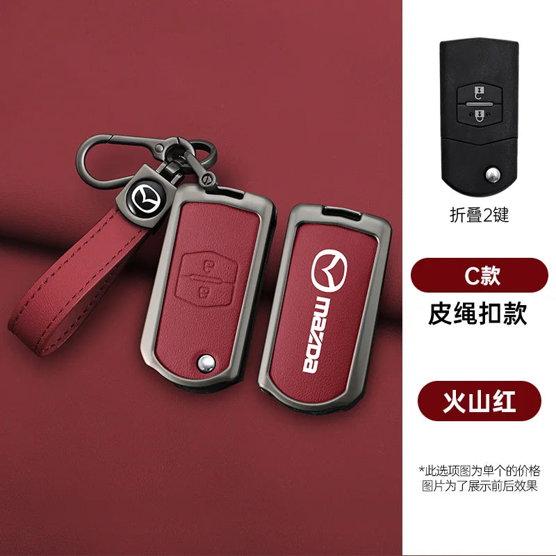 Genuine Leather Flip Key Case Cover for Mazda 2 3 5 6 8 CX5 CX7 CX9