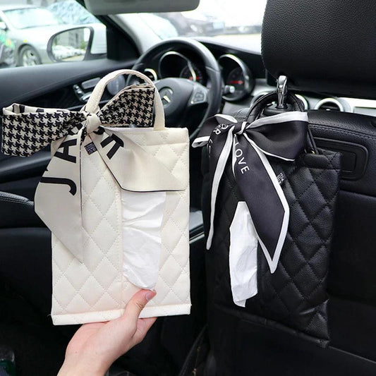 Silk Ribbon Bowknot Car Headrest Tissue Holder - Hanging Towel Bag
