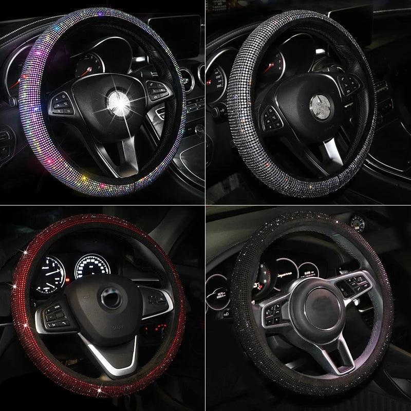 38cm Rhinestone Steering Wheel Cover O-Type Diamond Bling M Size