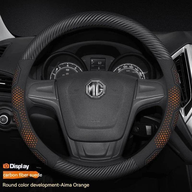 MG Carbon Fiber Suede Steering Wheel Cover for ZR, ZS, HS, GS, GT, EZS, MG3, MG5, MG6, MG7 - D Carbon Red