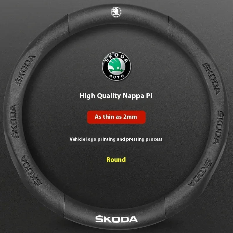 Skoda Kodiaq Octavia Superb Carbon Fiber Steering Wheel Cover - O Leather Black