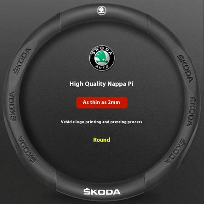 Skoda Kodiaq Octavia Superb Carbon Fiber Steering Wheel Cover - O Leather Black