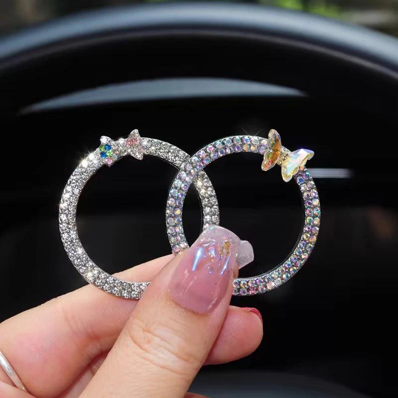 2pcs Rhinestone Car Start Button Covers Diamond Butterfly Stickers