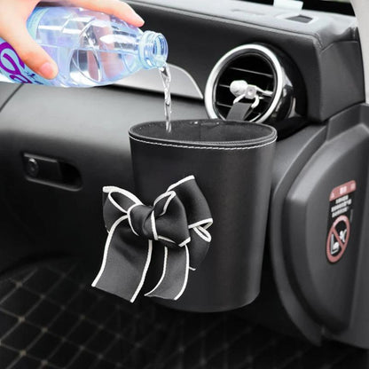 Waterproof Bowknot Car Trash Bin - Headrest Mount Mini Auto Organizer