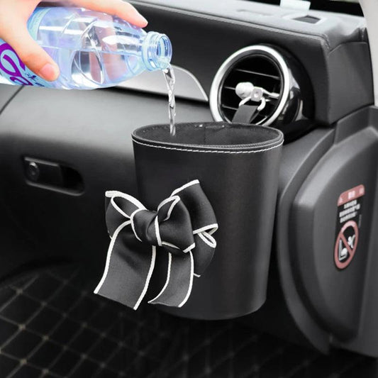 Waterproof Bowknot Car Trash Bin - Headrest Mount Mini Auto Organizer