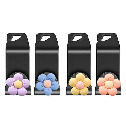 4pcs Flower Car Headrest Hooks Organizer Storage Rack Handbag Holder