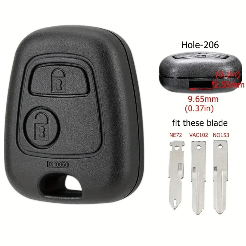 Peugeot 206 & 307 Remote Key Shell — 2 Button Replacement - 206