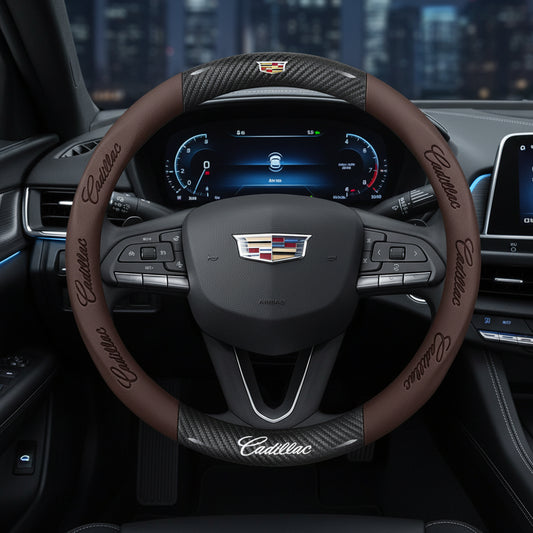 Cadillac Steering Wheel Cover - Carbon FIber brown
