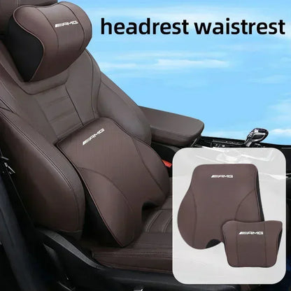 Mercedes Benz AMG Car Neck & Lumbar Support Pillow - Brown Headrest