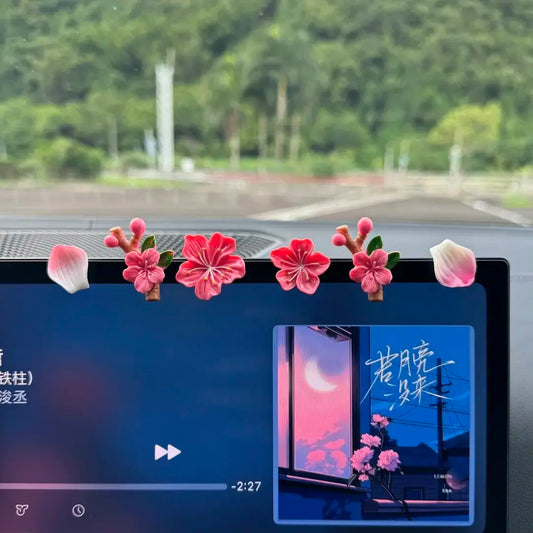 3D Peach Blossom Car Dashboard Ornament with Magnet Stick