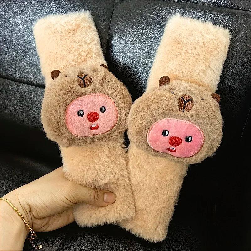Capybara Plush Car Seat Belt Cover Universal Auto Safety Shoulder Pad