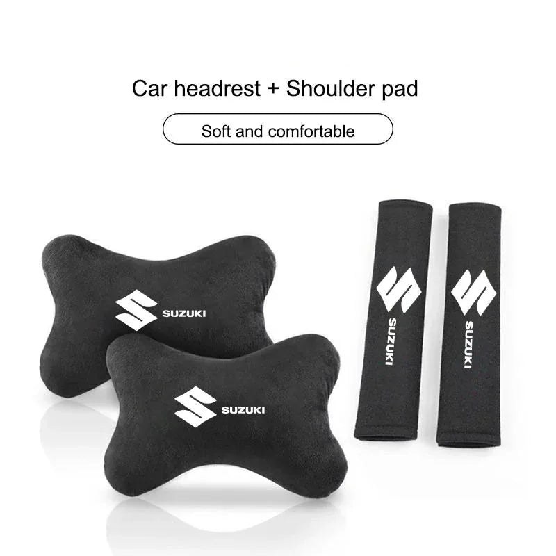 Suzuki Car Neck Pillow & Shoulder Pad - 2Neck Pillow + 2Seat Belt Cover
