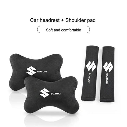 Suzuki Car Neck Pillow & Shoulder Pad - 2Neck Pillow + 2Seat Belt Cover