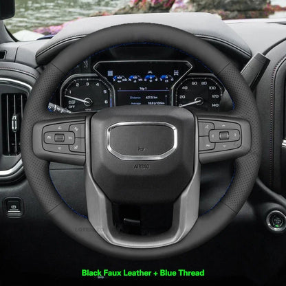 GMC Hand-Stitched Steering Wheel Cover - Round Shape / Blue Thread