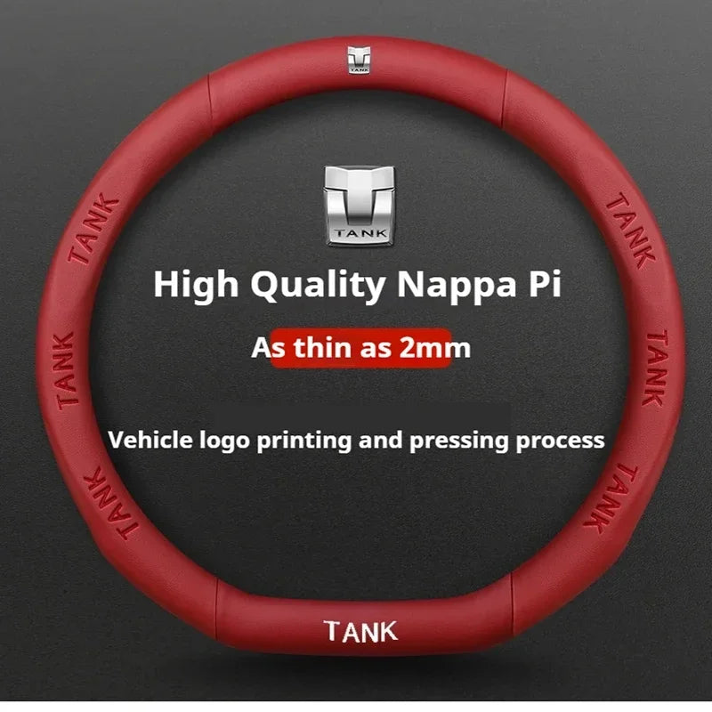 GWM Tank Suede Steering Wheel Cover - D Shape / Red (Style E)