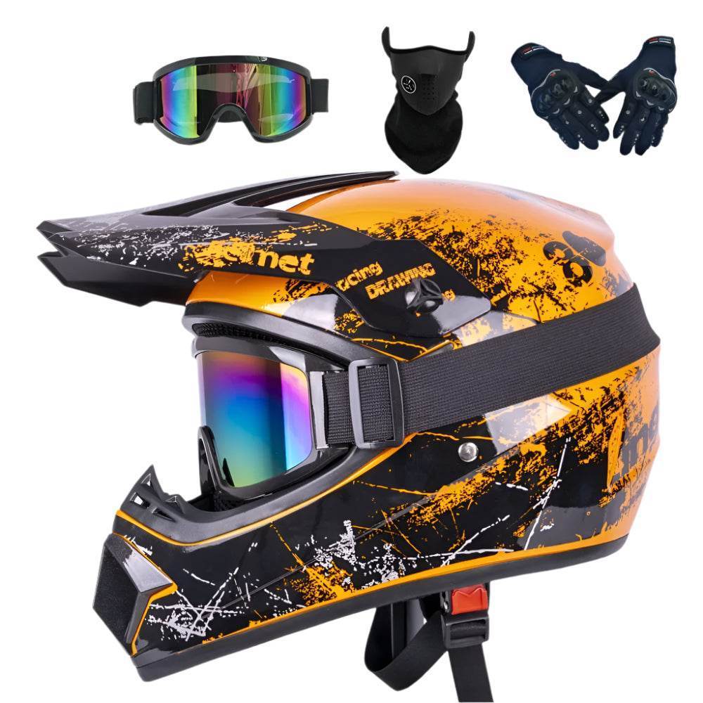 Full Face Off-Road Motorcycle Helmet + Goggles, Gloves & Face Mask - BAIZHUA / S
