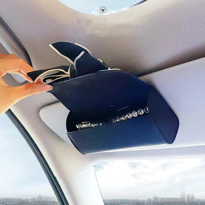 Diamond Bow Leather Car Sunglasses Holder Universal Storage Case