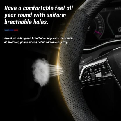 BYD Breathable Leather Carbon Fiber Steering Wheel Cover - Universal