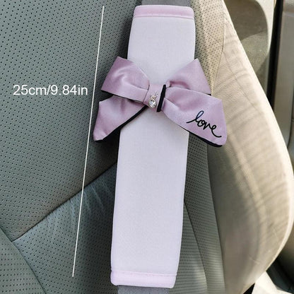2pcs Pink Bow Tie Seat Belt Shoulder Pad Covers Car Interior