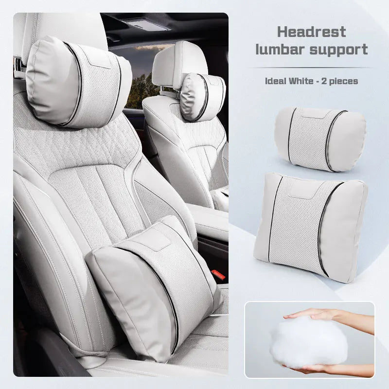 Custom Logo Leather Car Seat Neck Pillow & Lumbar Support Cushion